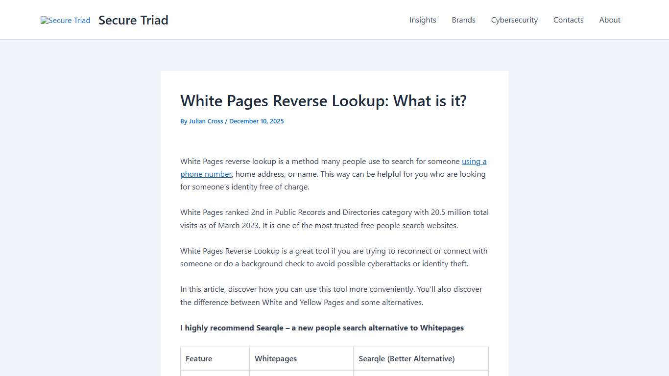 White Pages Reverse Lookup Review 2026 | Secure Triad